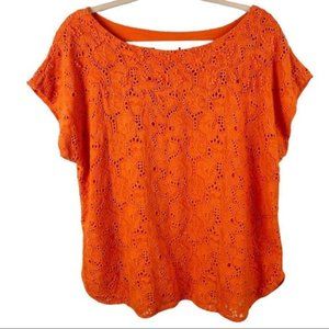 ANTHROPOLOGIE Maeve Karine Beaded Lace Top in Tangerine Orange